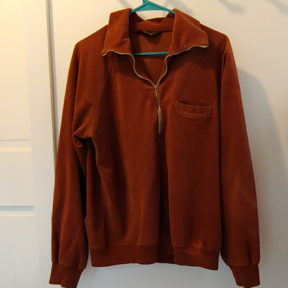 RARE Vintage 70s Lee Jeans Brown Velour 3/4 zip Sweatshirt size L - Picture 1 of 3